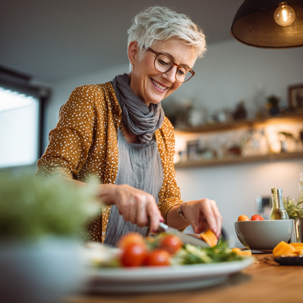 Mature adult enjoying healthy meal preparation results